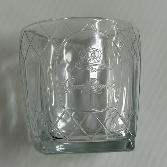 Crown Royal Glass Embossed Lowball Rocks Tumbler Bar Heavy Taper Square Bottom - Picture 2 of 6